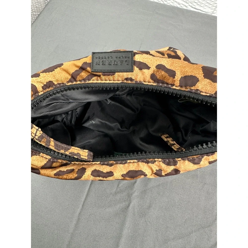 Lauren Ralph Lauren Leopard Print Shoulder Bag Black Strap Zip Close Nylon EUC!